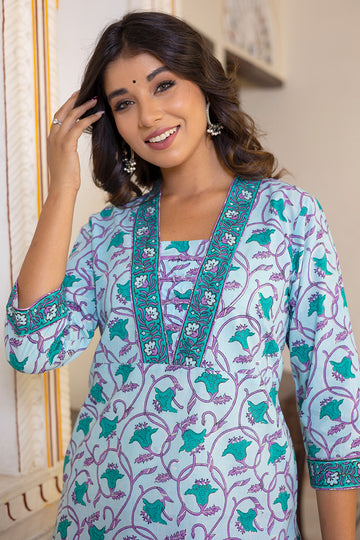 Light Blue Straight Organic Cotton Straight Kurta