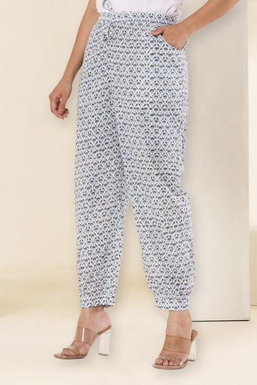 White Blue Organic Cotton Balloon Pants