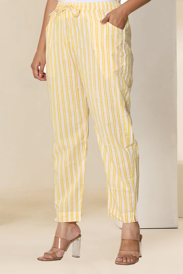 Yellow and White Organic Cotton Narrow Pants