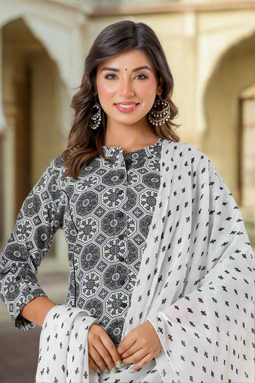 Black Grey Organic Cotton Straight A Kurta