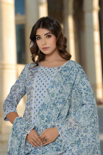 Powder Blue Cotton Straight Kurta