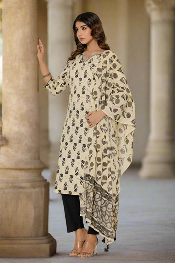 Beige Printed Mulmul Dupatta