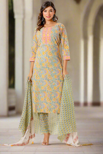 Tea Green Organic Cotton Straight Kurta