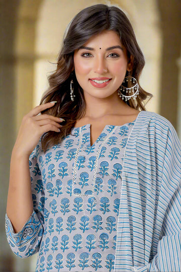 Pastel Blue Organic Cotton Straight Kurta