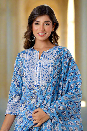 Azure Blue Organic Cotton Straight Kurta