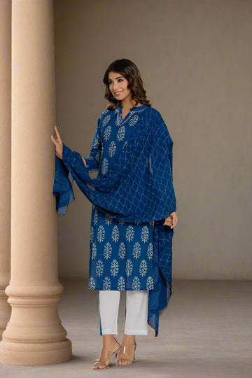 Indigo Printed Mulmul Dupatta