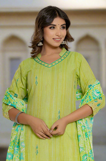 Green Printed Mulmul Dupatta
