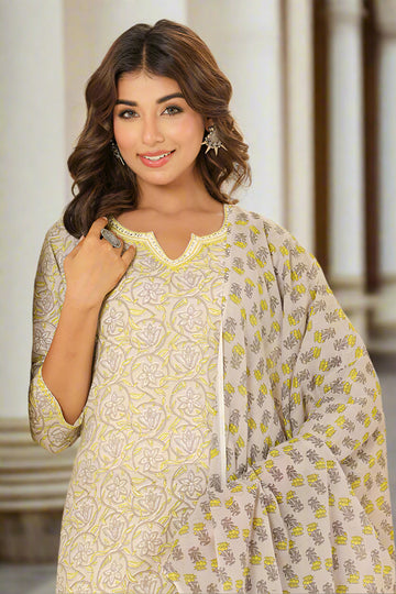 Grey Cotton Straight Kurta