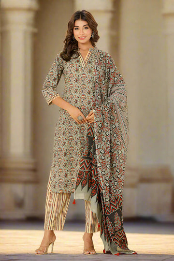 Grey Red Mulmul Dupatta