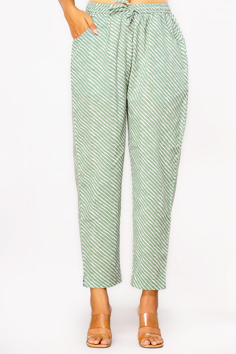 Sage Green Cotton Narrow Pants