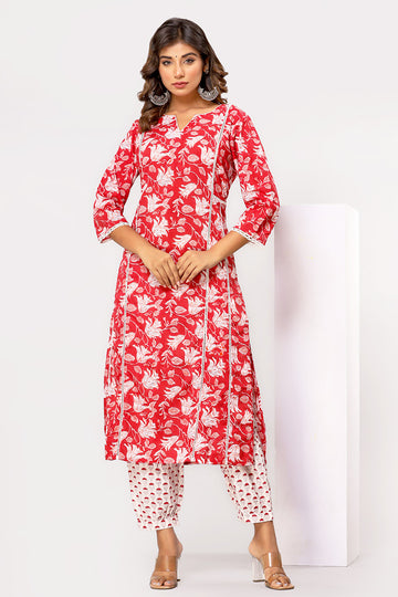 White and Red Organic Cotton Balloon Pants