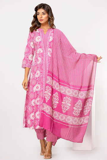 Pink Printed Organic Mulmul Dupatta