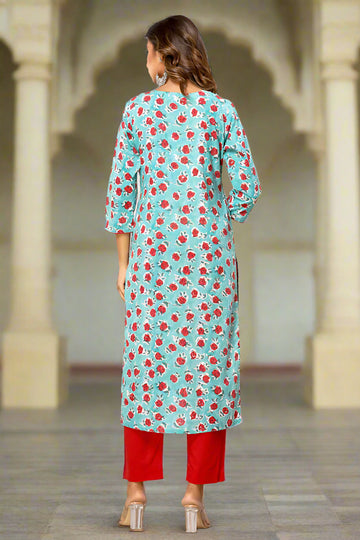 Tiffany Blue Organic Cotton Straight Kurta