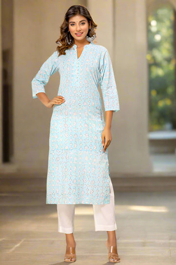 Pastel Blue Organic Cotton Straight Kurta