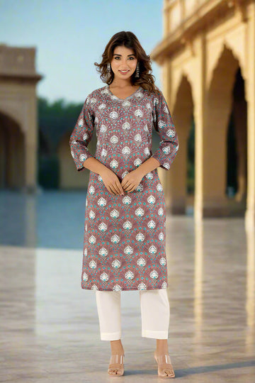 Wine Cotton Straight Kurta