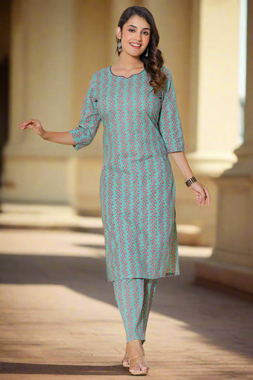Sea Green Organic Cotton Straight Kurta