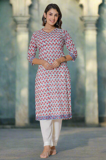 White and Blue Organic Cotton Straight Kurta