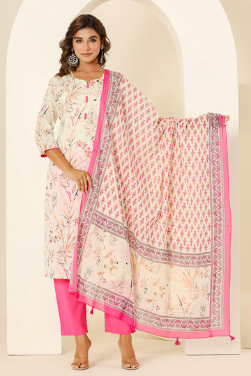 Cream Pink Mulmul Dupatta