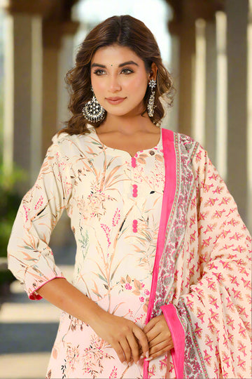 Cream Cotton Straight Kurta