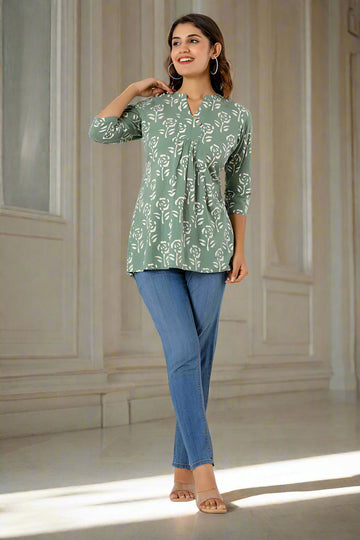 Sage Green Organic Cotton Short Kurta