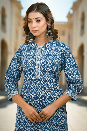 Indigo Handblock Printed Organic Cotton Straight Kurta