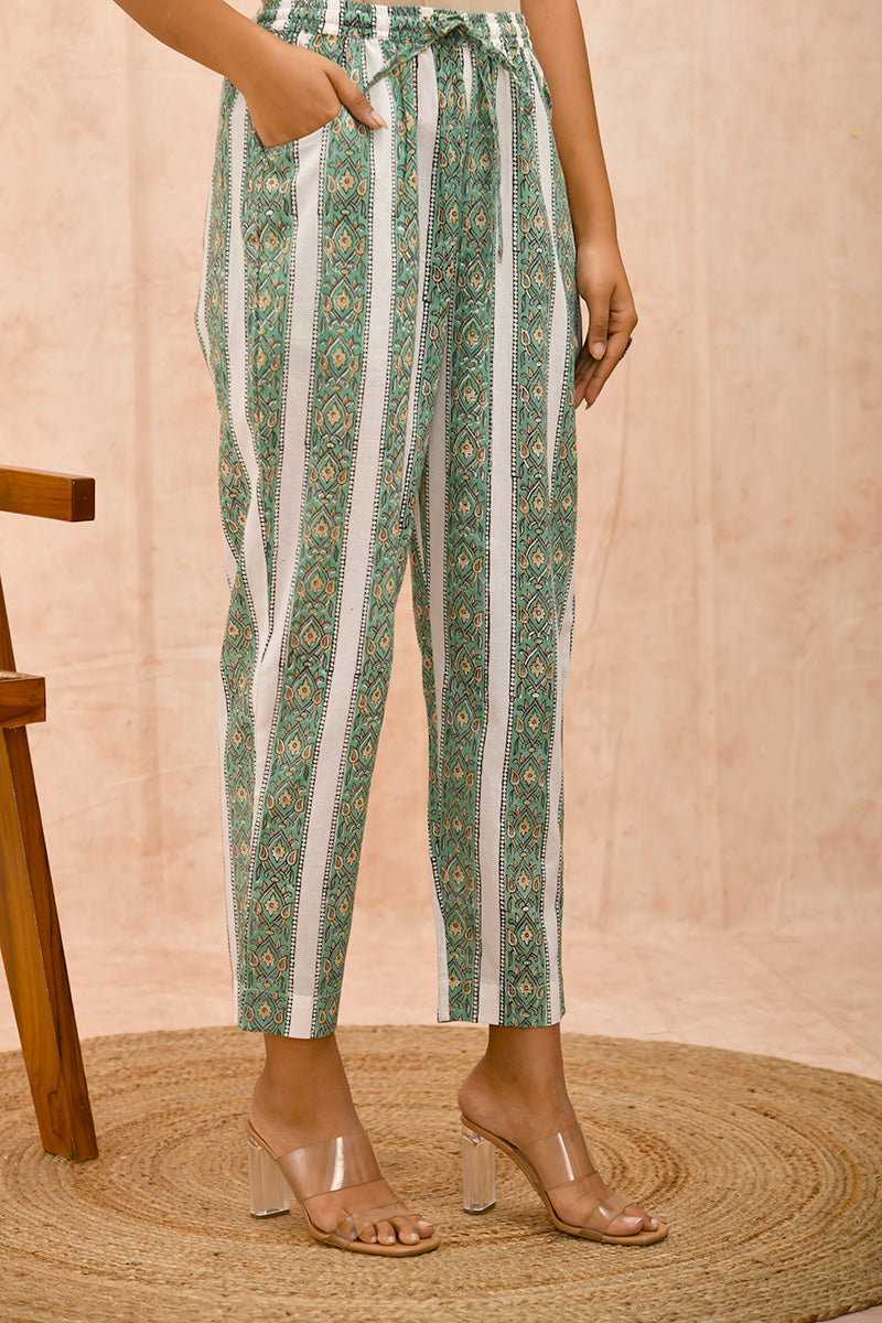 Pink Green Organic Cotton Cigarette Pants main image 1