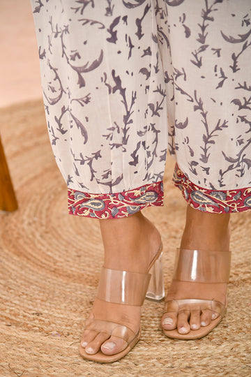 Off White and Grey Printed Organic Cotton Balloon Pants