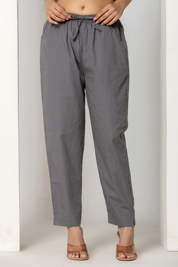 Cement Grey Cotton Narrow Pants