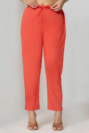 Red Solid Organic Cotton Narrow Pants
