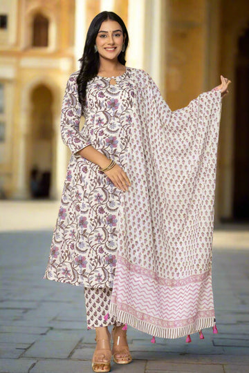 Cream Printed Mulmul Dupatta