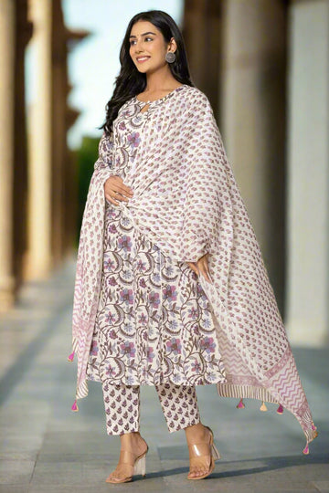 Cream Printed Mulmul Dupatta
