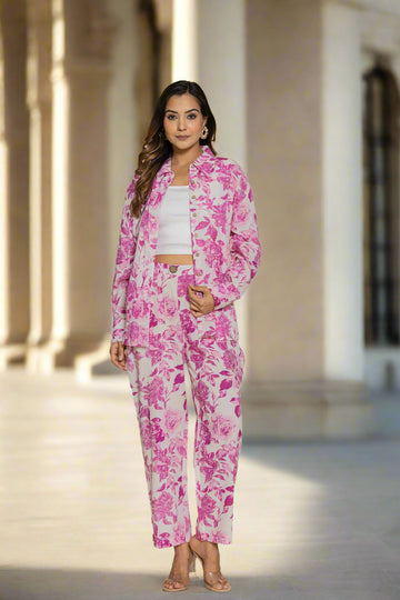 Pink White Floral Cotton Co-ord Set