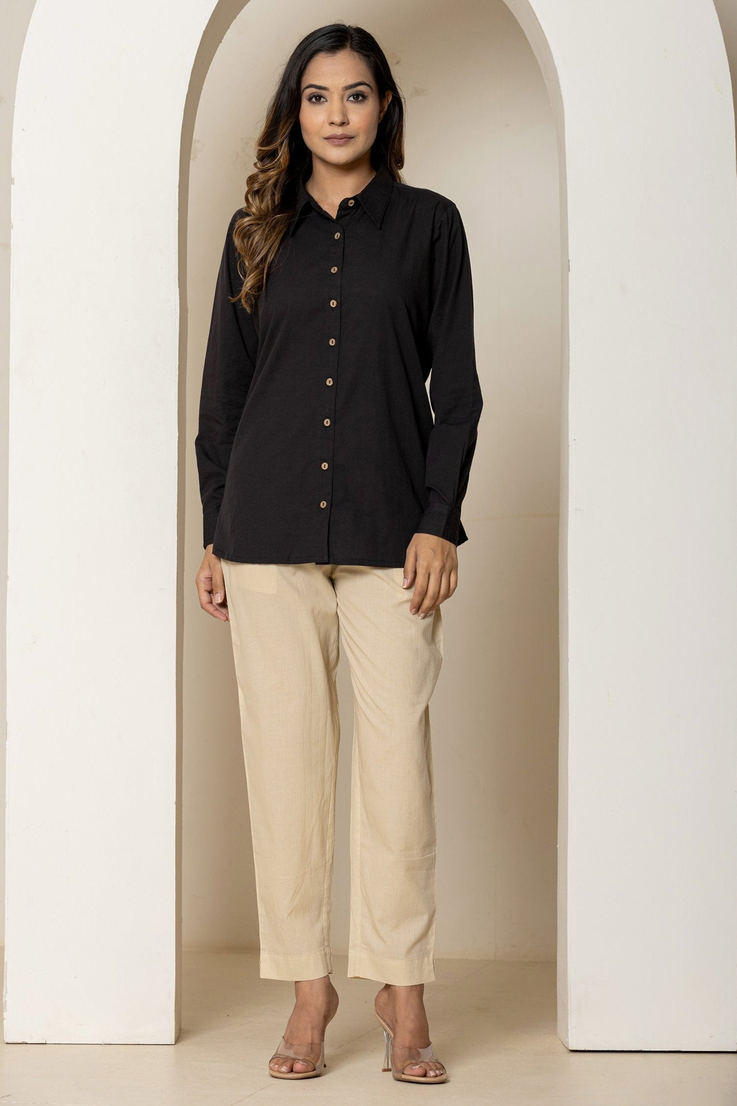Cream Cotton Narrow Pants main image 0