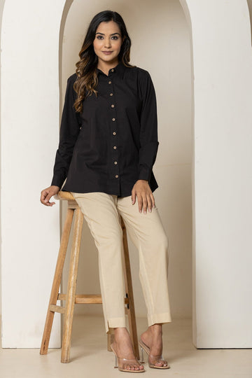 Beige Organic Cotton Narrow Pants