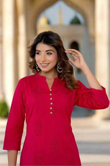 Pink Cotton Straight Kurta