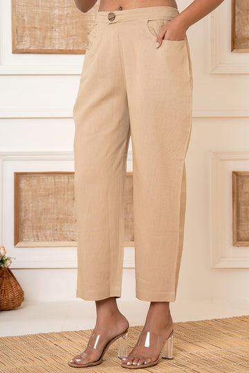 Beige Linen Blend Formal Pants