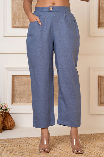 Grey Pure Linen Formal Pants
