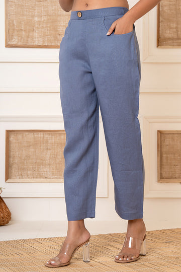 Grey Pure Linen Formal Pants