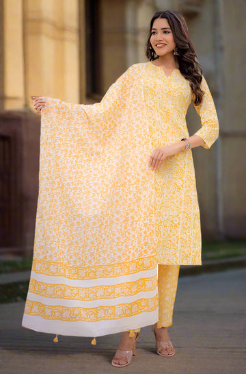 Yellow Printed Mulmul Dupatta