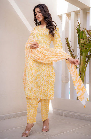 Yellow Cotton Narrow Pants