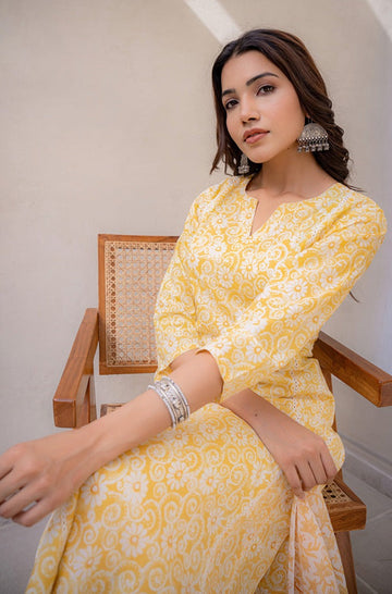 Yellow Cotton Straight Kurta