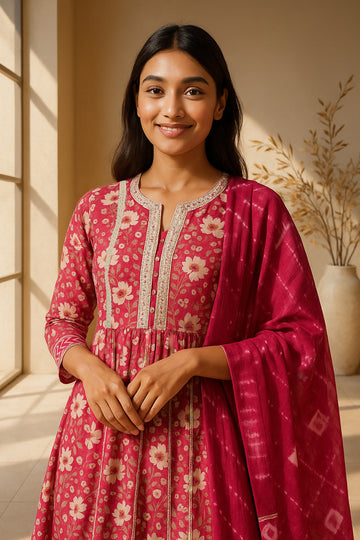 Pink Anarkali Suit Set with Dupatta