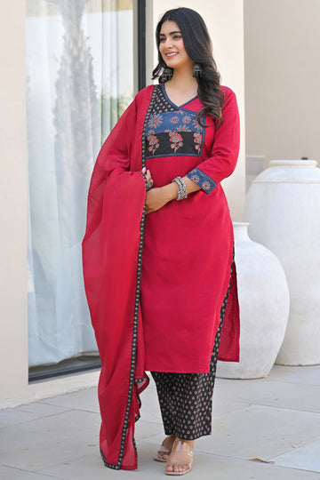 Red Straight Suit Set with Dupatta