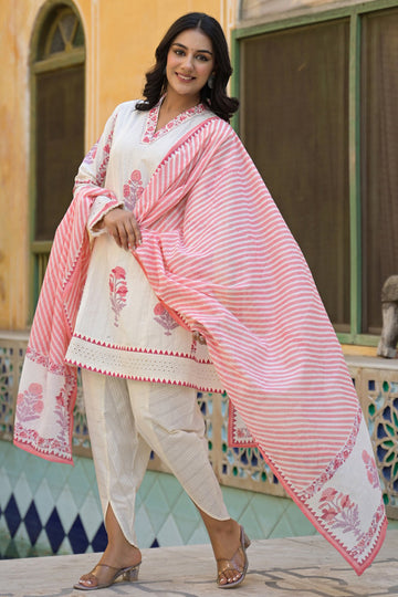 Pink Suit Set with Tulip Pant and Dupatta