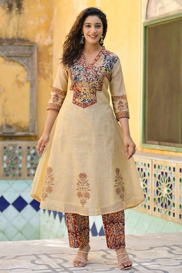 Yellow Brown Straight Suit Set with Dupatta