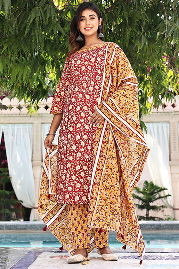 Red Organic Cotton Straight Kurta