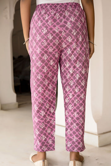 Pink Dabu Printed Organic Cotton Narrow Pants