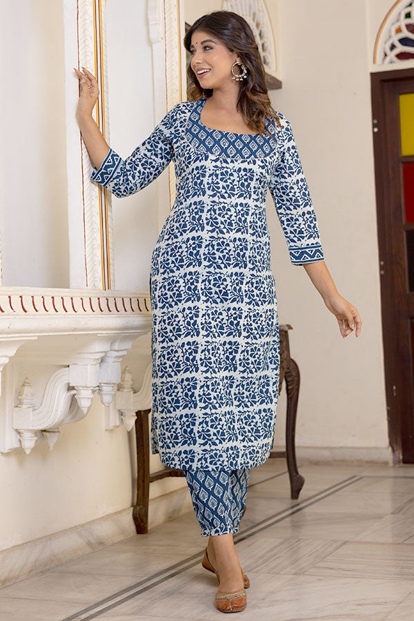 Women'S Indigo Cotton Straight Kurti