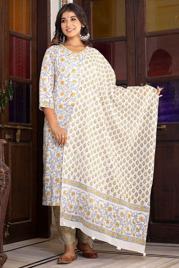 Yellow White Organic Mulmul Dupatta