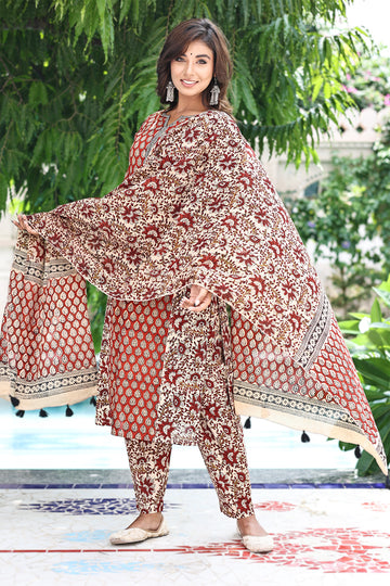 Bagru Red Black Organic Mulmul Dupatta
